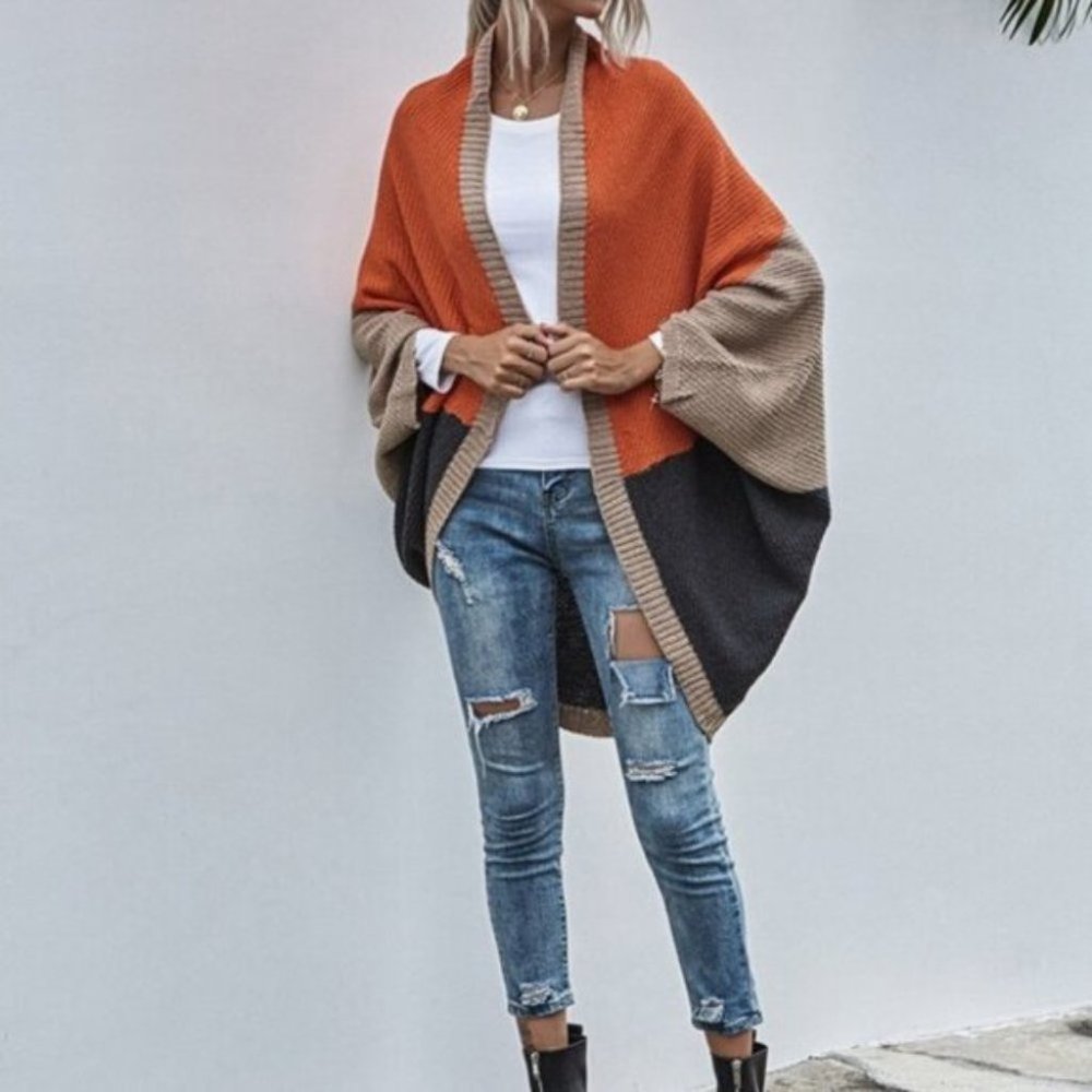 Brown ColorBlock Batwing cardigan - Picture 7 of 8